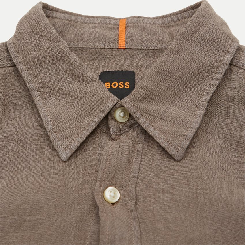 BOSS Orange casual shirt linnen bruin-100% Linnen<br />-HEREN SHIRTS-Bruin