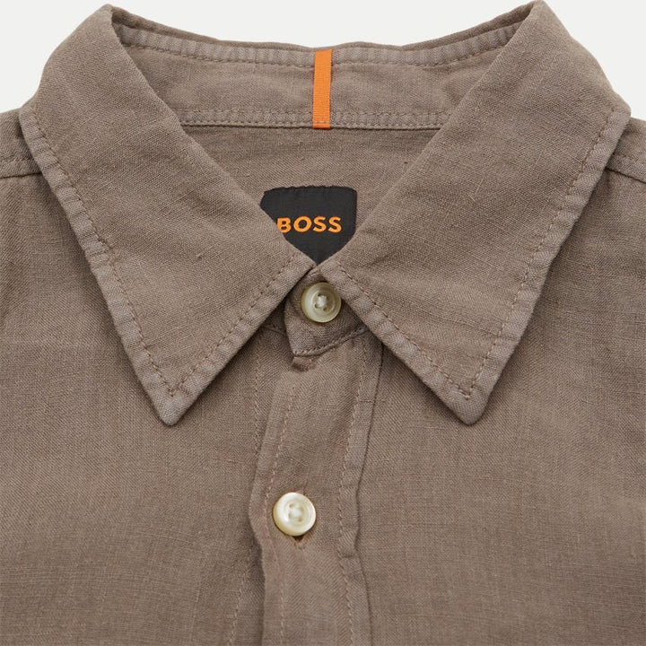 BOSS Orange casual shirt linnen bruin-100% Linnen<br />-HEREN SHIRTS-Bruin