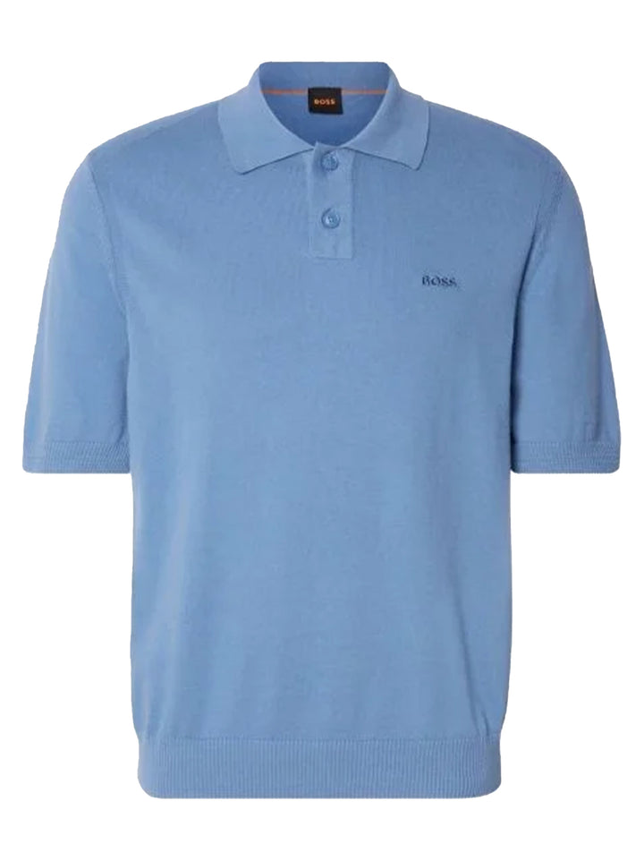 BOSS Orange gebreide polo open blue-85% Katoen<br />15% Kapok-HEREN POLO'S & T-SHIRTS-Blauw
