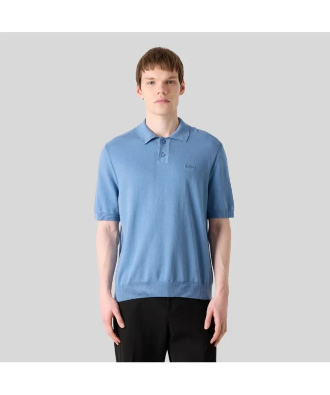 BOSS Orange gebreide polo open blue-85% Katoen<br />15% Kapok-HEREN POLO'S & T-SHIRTS-Blauw