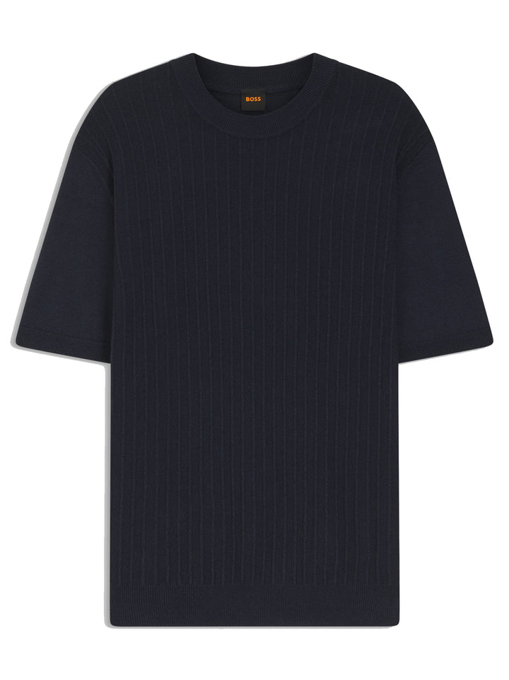 BOSS Orange Kajordino T-Shirt - Blauw -56% linnen, 44% katoen-HEREN POLO'S & T-SHIRTS-Blauw