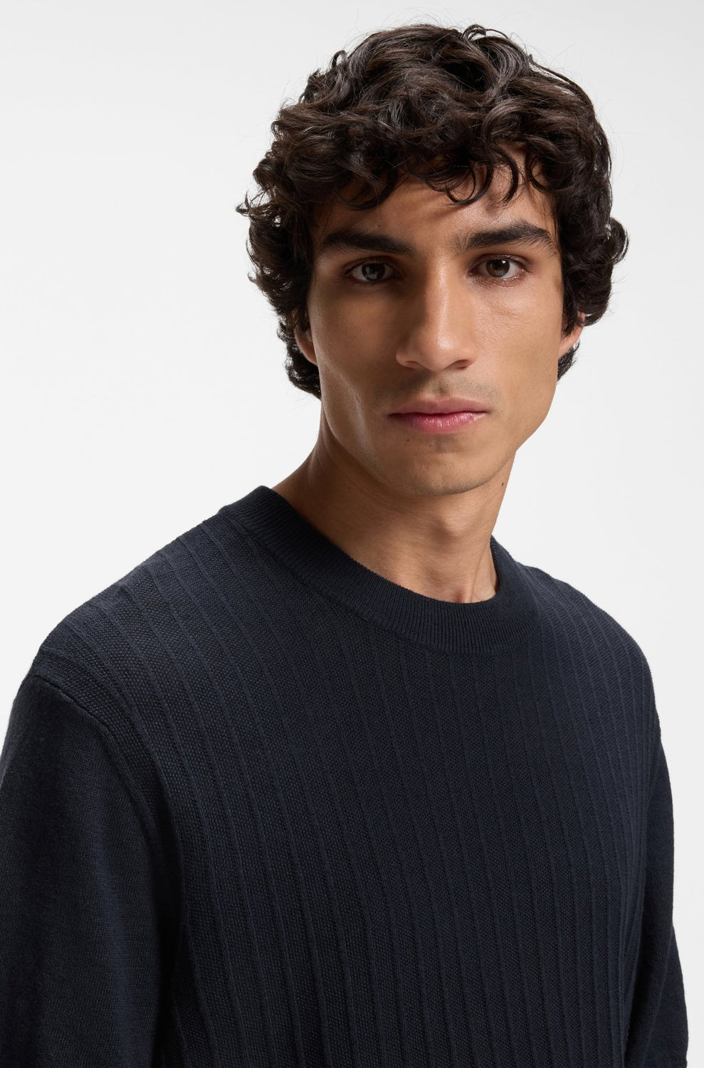 BOSS Orange Kajordino T-Shirt - Blauw -56% linnen, 44% katoen-HEREN POLO'S & T-SHIRTS-Blauw