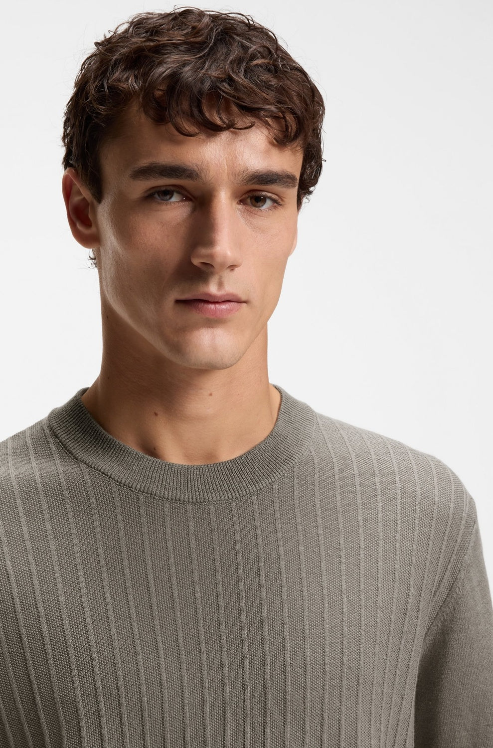 BOSS Orange Kajordino T-Shirt - Grijs-56% linnen, 44% katoen-HEREN POLO'S & T-SHIRTS-Grijs