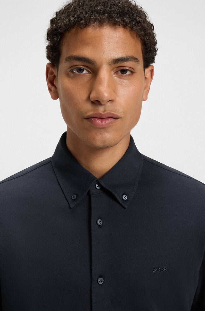 BOSS Orange Kenovano Modern Fit Shirt – Blauw-100% katoen-HEREN SHIRTS-Blauw