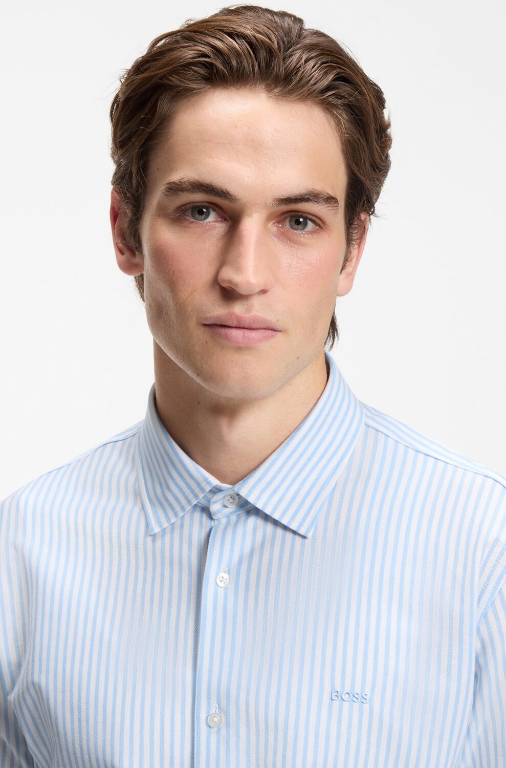 BOSS Orange Mysoft_2_M Slim Fit Overhemd – Blauw-100% katoen-HEREN SHIRTS-Blauw