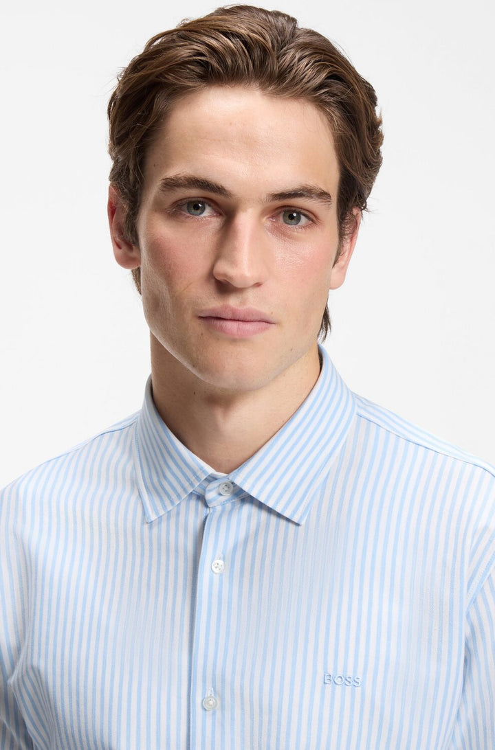 BOSS Orange Mysoft_2_M Slim Fit Overhemd – Blauw-100% katoen-HEREN SHIRTS-Blauw