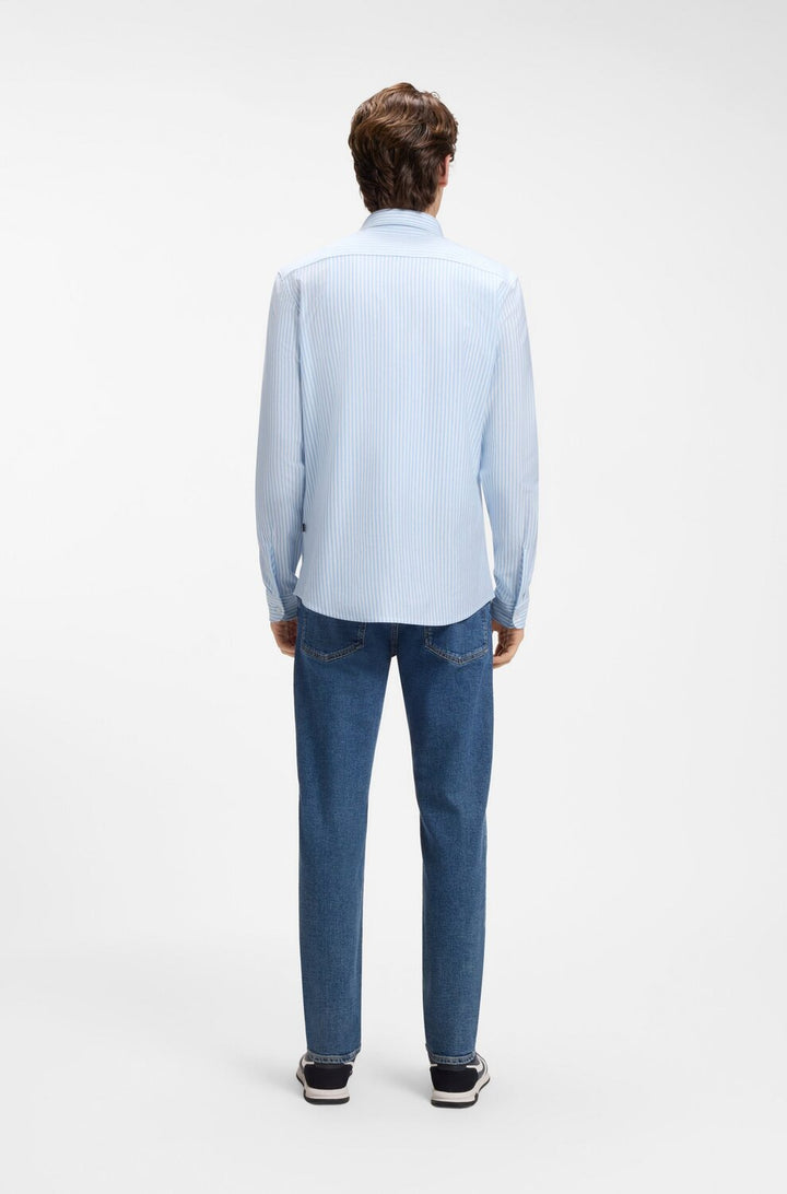 BOSS Orange Mysoft_2_M Slim Fit Overhemd – Blauw-100% katoen-HEREN SHIRTS-Blauw