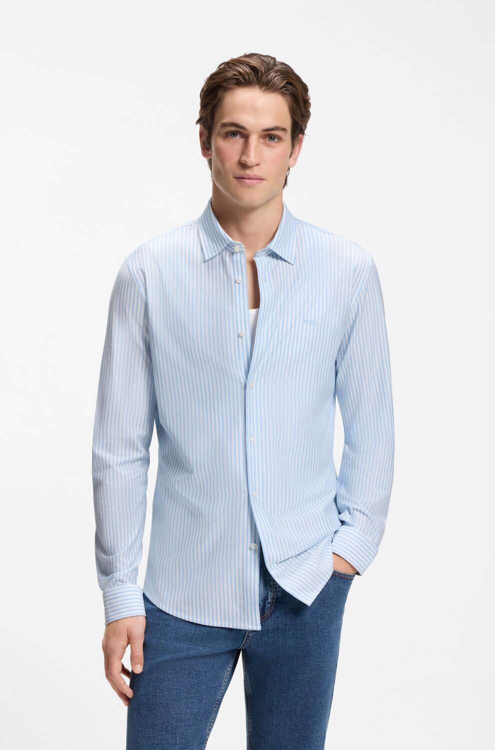 BOSS Orange Mysoft_2_M Slim Fit Overhemd – Blauw-100% katoen-HEREN SHIRTS-Blauw