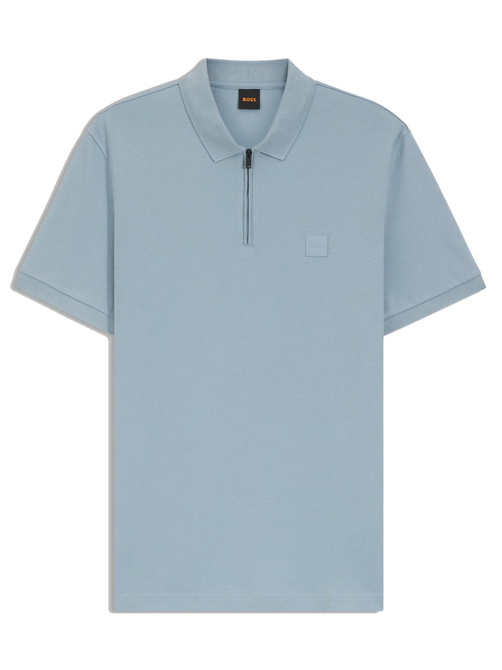BOSS Orange Passenger Slim-Fit Polo - Blauw-95% katoen, 5% elastaan-HEREN POLO'S & T-SHIRTS-Blauw