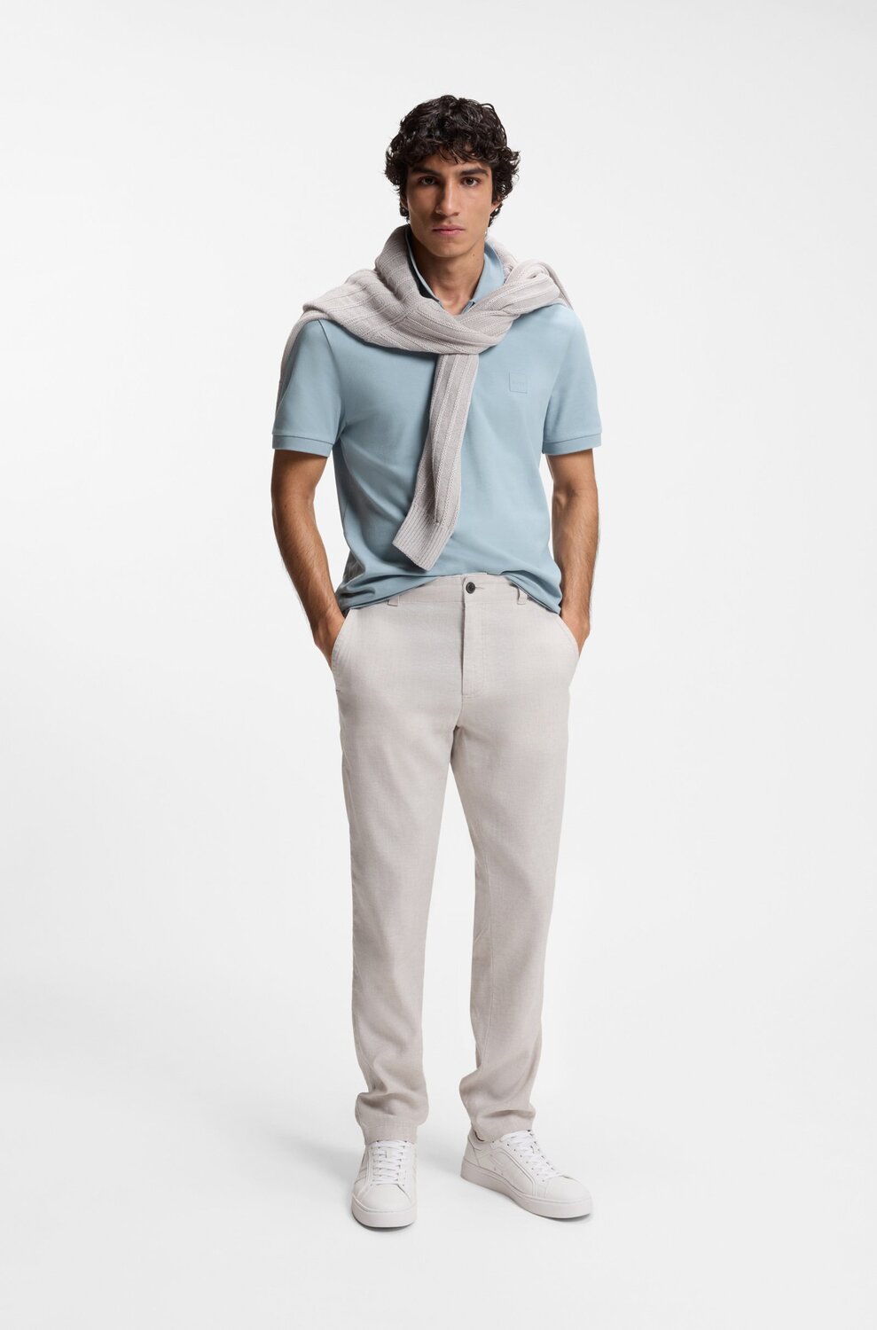 BOSS Orange Passenger Slim-Fit Polo - Blauw-95% katoen, 5% elastaan-HEREN POLO'S & T-SHIRTS-Blauw