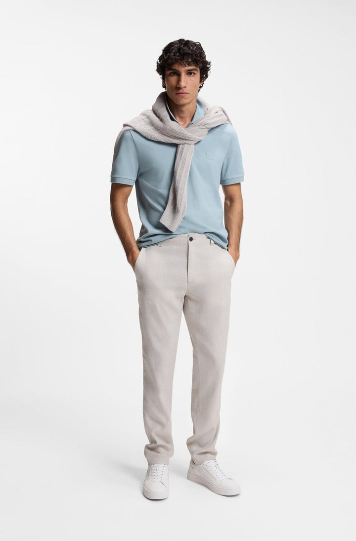 BOSS Orange Passenger Slim-Fit Polo - Blauw-95% katoen, 5% elastaan-HEREN POLO'S & T-SHIRTS-Blauw