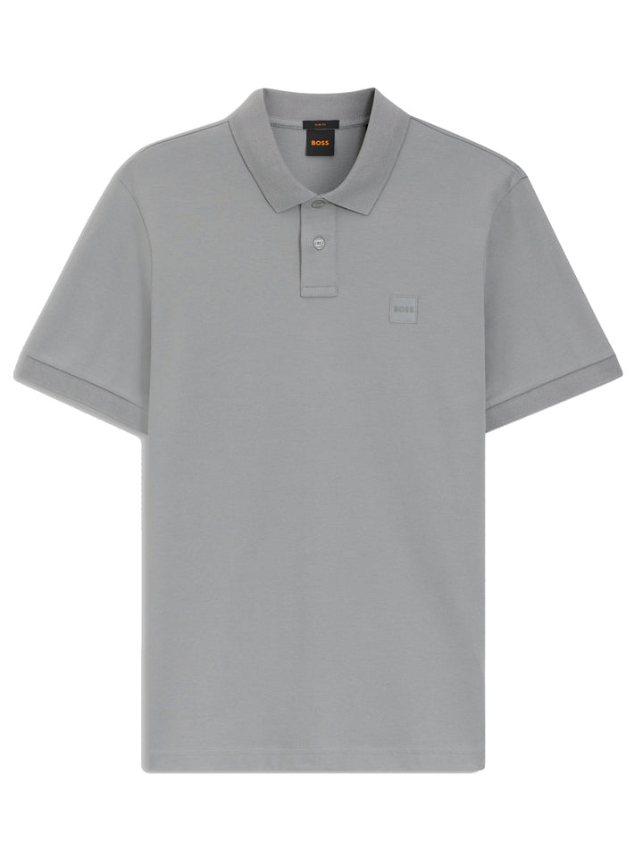 BOSS Orange Passenger Slim-Fit Polo - Grijs-95% katoen, 5% elastaan-HEREN POLO'S & T-SHIRTS-Grijs
