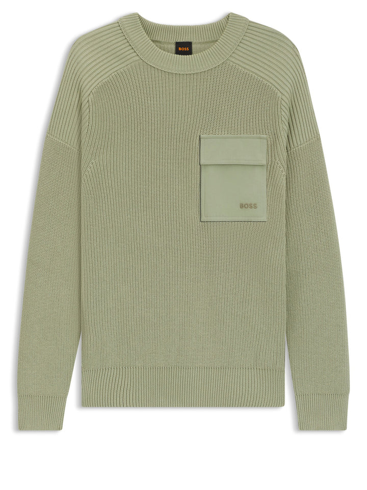 BOSS Orange Pocket Knit Trui – Groen-100% katoen-HEREN TRUIEN & VESTEN-Groen
