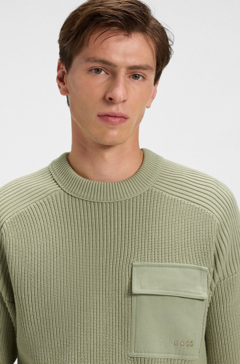 BOSS Orange Pocket Knit Trui – Groen-100% katoen-HEREN TRUIEN & VESTEN-Groen