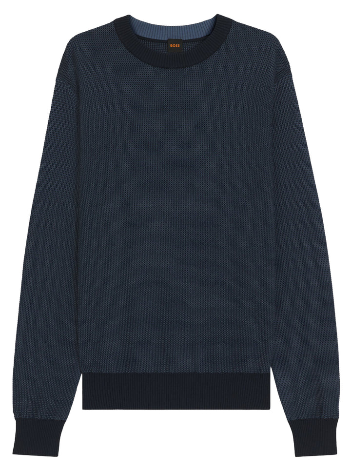 BOSS Orange Ronde Hals Trui – Blauw-85% katoen, 15% kapok-HEREN TRUIEN & VESTEN-Blauw