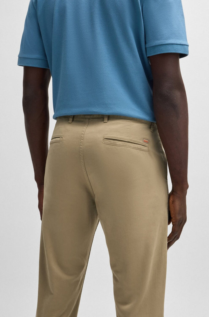 BOSS Orange slim fit chino katoensatijn-97% Katoen, 3% Elastan, Zakvoering: 65% Polyester, 35% Katoen-HEREN BROEKEN-Beige