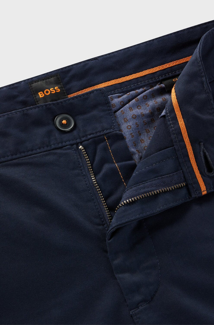 BOSS Orange slim fit chino katoensatijn-97% Katoen, 3% Elastan, Zakvoering: 65% Polyester, 35% Katoen-HEREN BROEKEN-Blauw