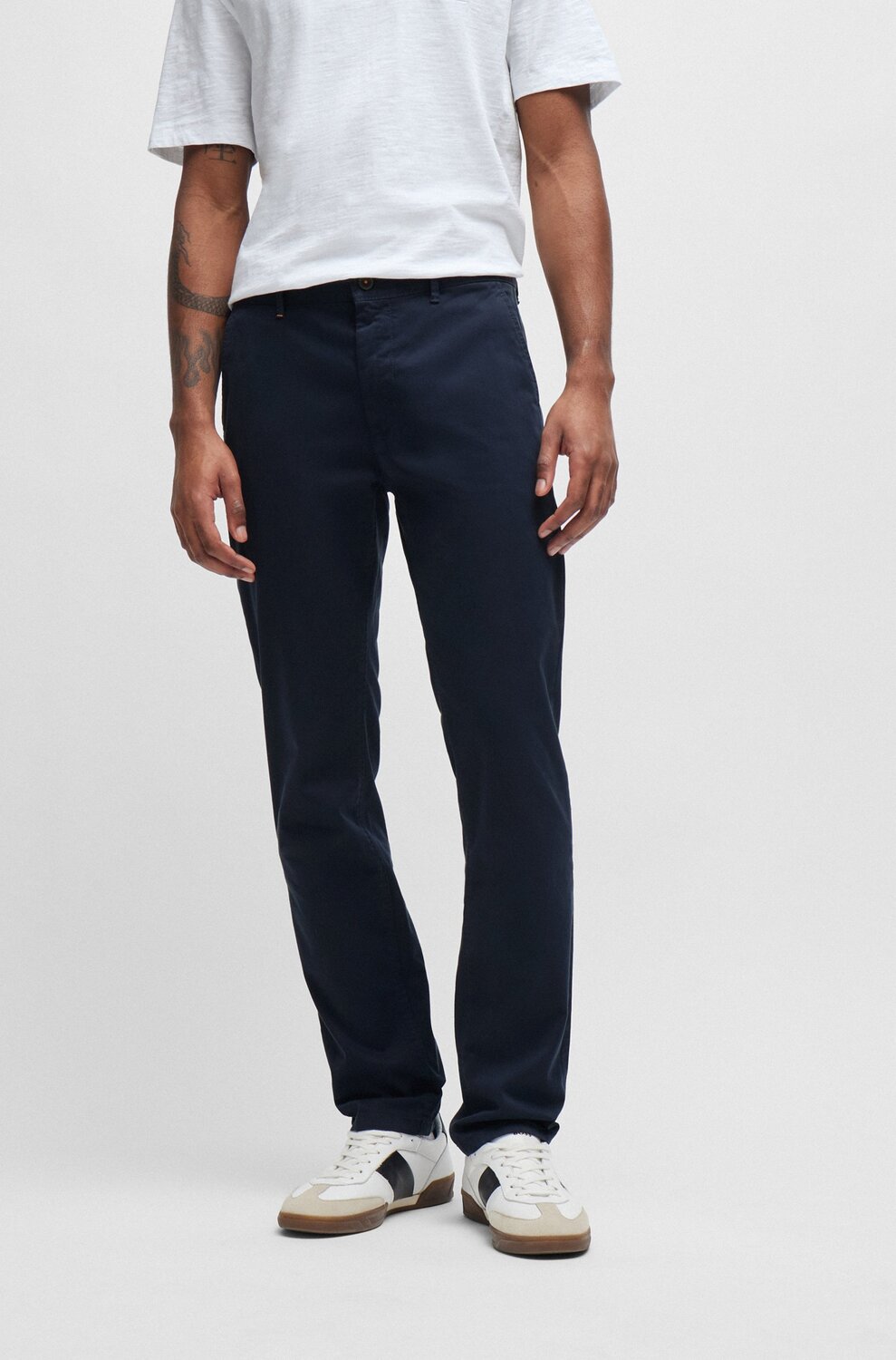 BOSS Orange slim fit chino katoensatijn-97% Katoen, 3% Elastan, Zakvoering: 65% Polyester, 35% Katoen-HEREN BROEKEN-Blauw