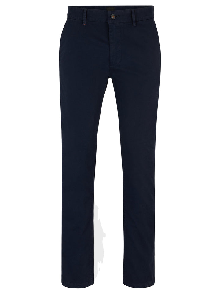 BOSS Orange slim fit chino katoensatijn-97% Katoen, 3% Elastan, Zakvoering: 65% Polyester, 35% Katoen-HEREN BROEKEN-Blauw