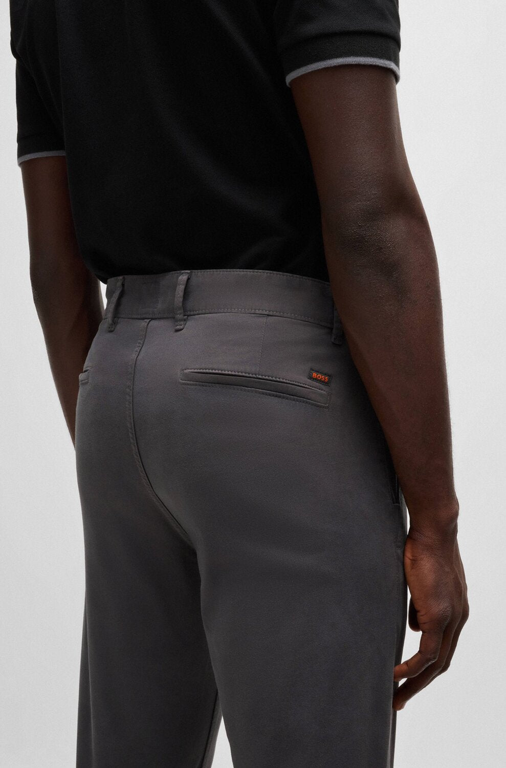 BOSS Orange slim fit chino katoensatijn-97% Katoen, 3% Elastan, Zakvoering: 65% Polyester, 35% Katoen-HEREN BROEKEN-Grijs