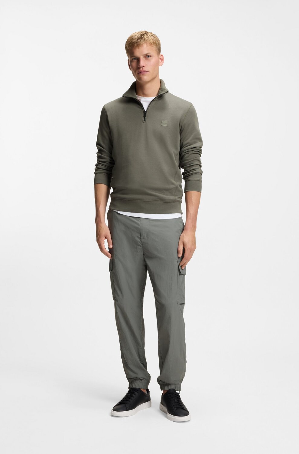 BOSS Orange Sweatshirt Zetrust Ritskraag – Grijs-100% katoen-HEREN TRUIEN & VESTEN-Grijs