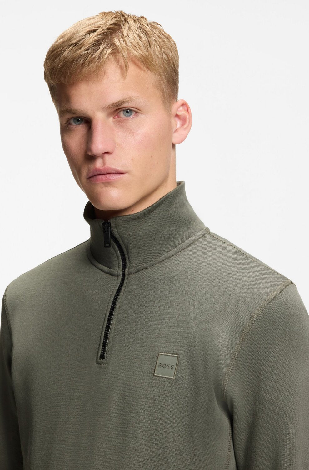 BOSS Orange Sweatshirt Zetrust Ritskraag – Grijs-100% katoen-HEREN TRUIEN & VESTEN-Grijs