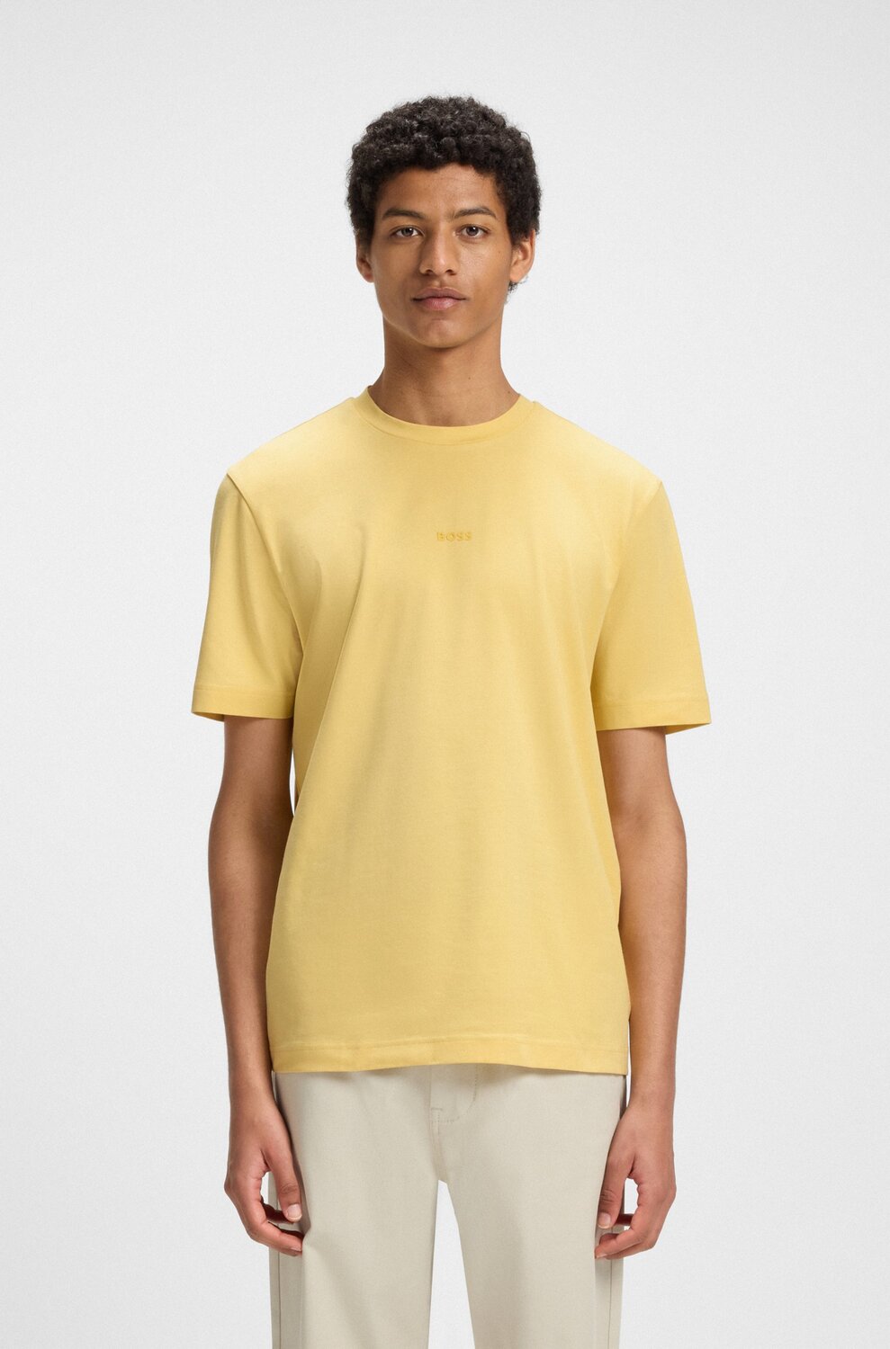 BOSS Orange Togn T-shirt – Geel-96% katoen, 4% elastaan-HEREN POLO'S & T-SHIRTS-Geel