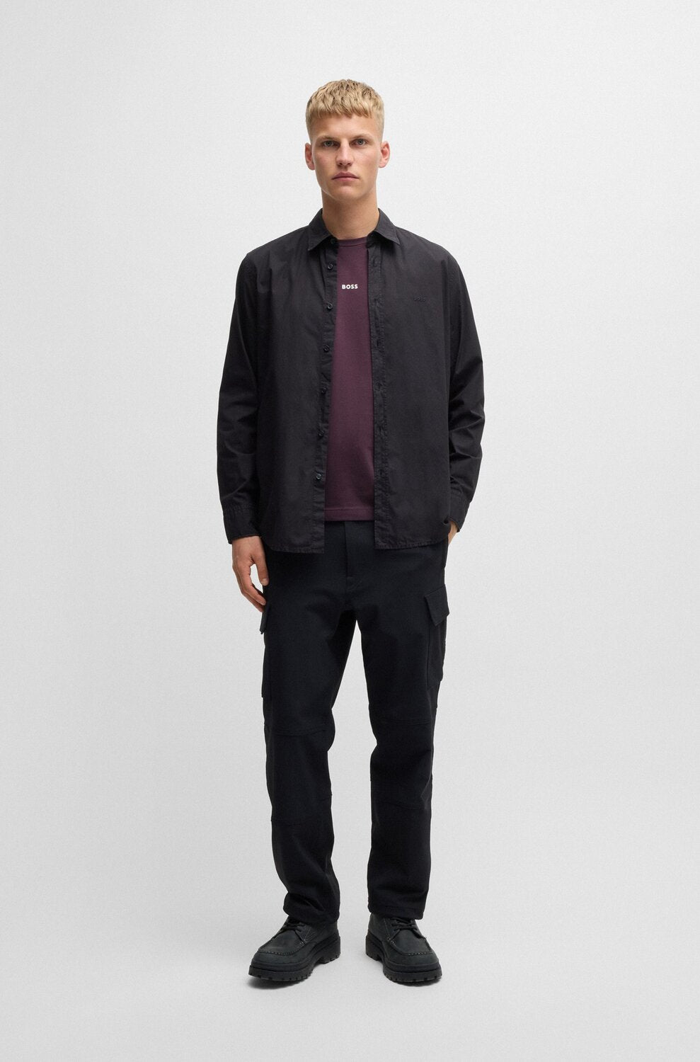 BOSS Orange Togn T-shirt – Paars-96% katoen, 4% elastaan-HEREN POLO'S & T-SHIRTS-Paars