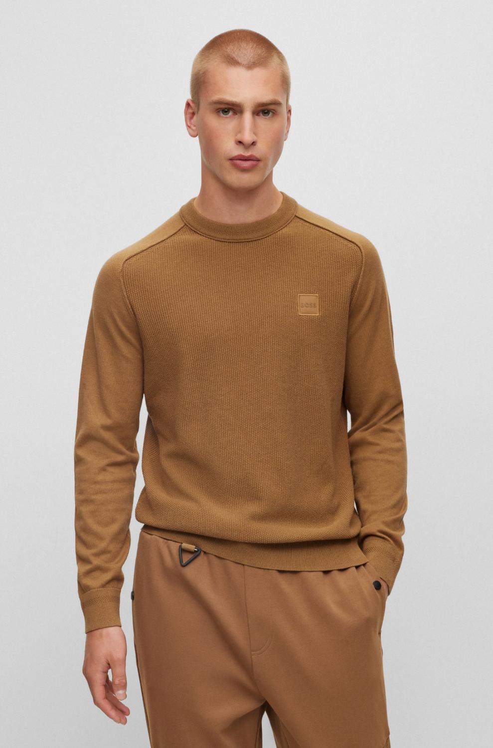 BOSS Orange trui KESOM-95% katoen, 5% kashmier-HEREN TRUIEN & VESTEN-Beige