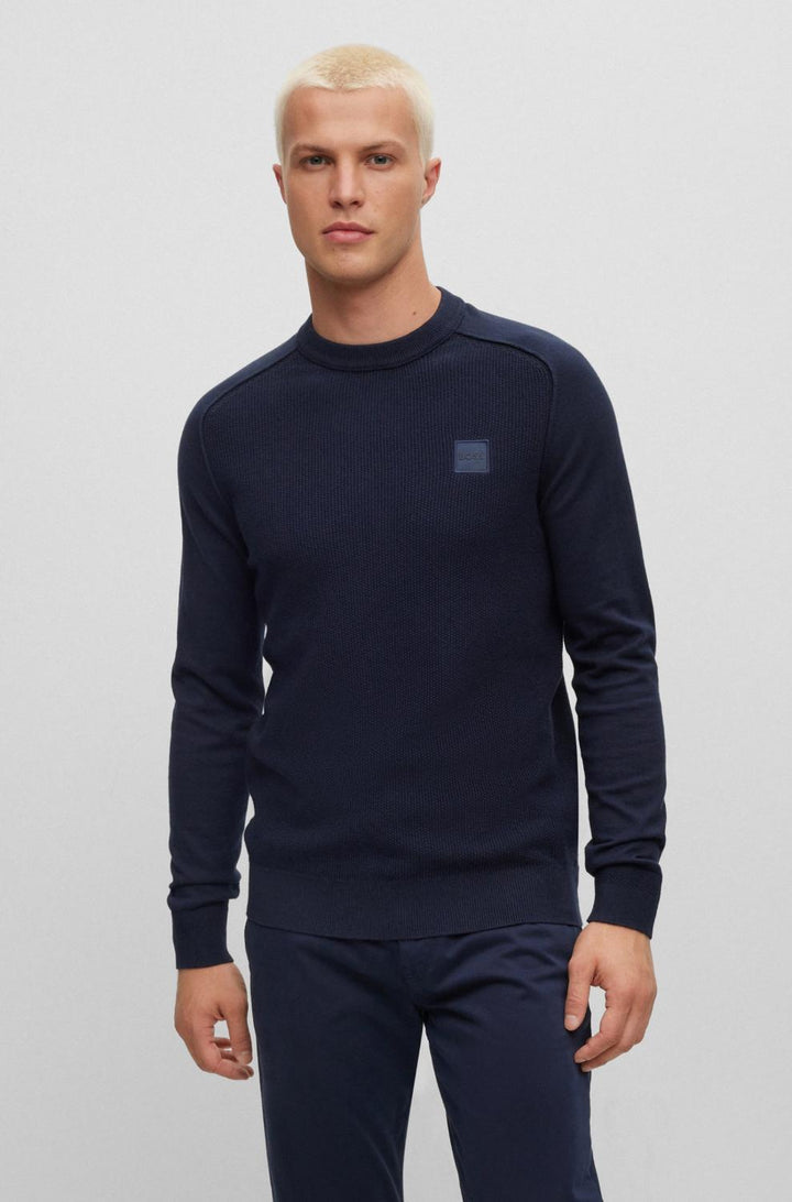 BOSS Orange trui KESOM blauw-95% katoen, 5% kashmier-HEREN TRUIEN & VESTEN-Blauw