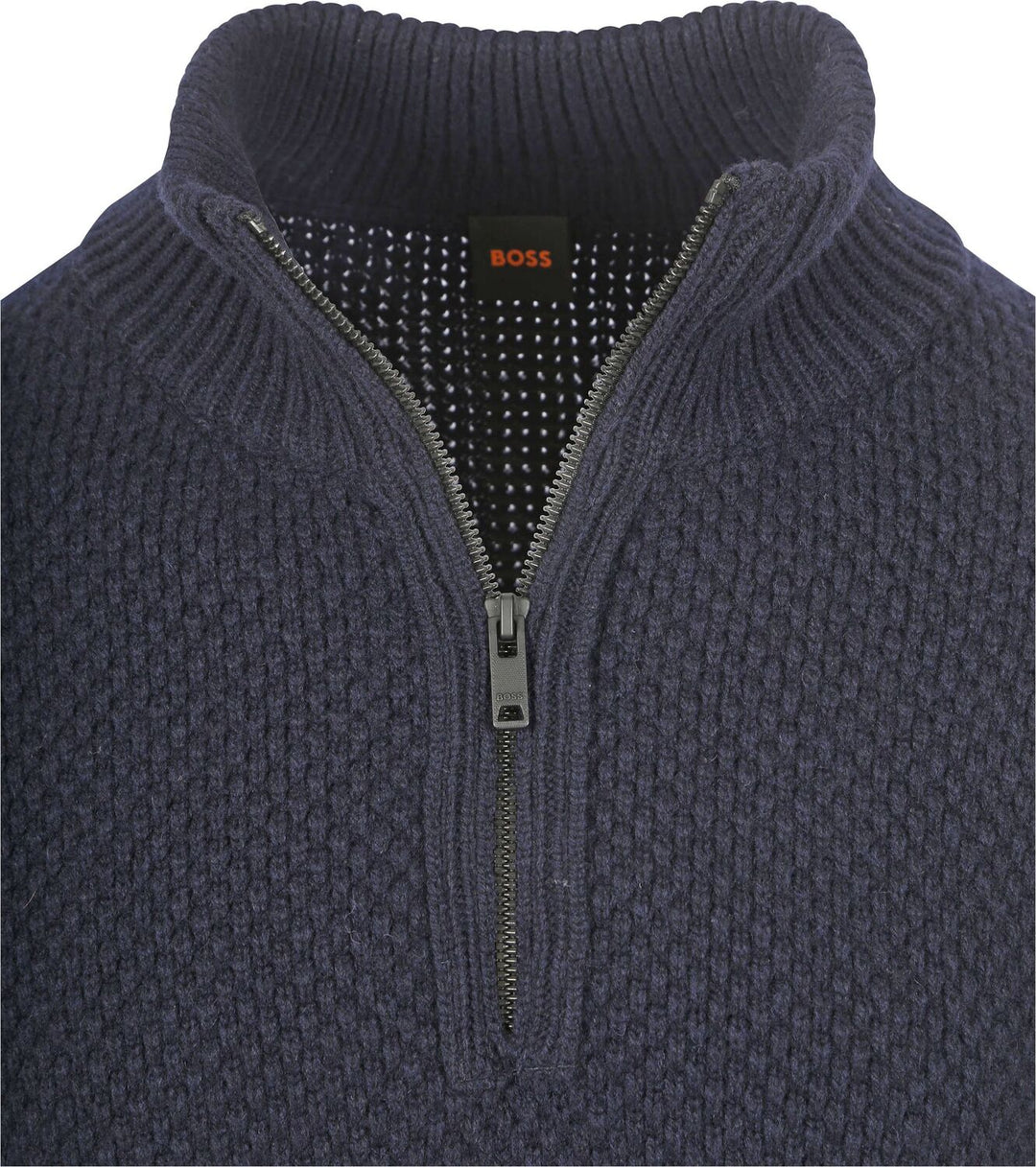 BOSS Orange trui met ritskraag van een wolmix-80% Wol, 20% Polyamide-HEREN TRUIEN & VESTEN-Blauw