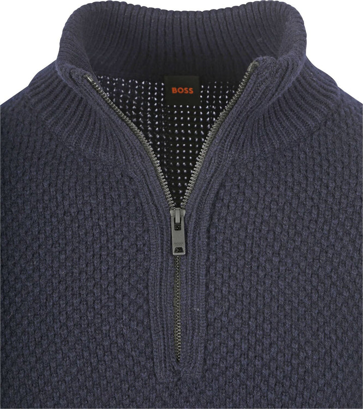 BOSS Orange trui met ritskraag van een wolmix-80% Wol, 20% Polyamide-HEREN TRUIEN & VESTEN-Blauw