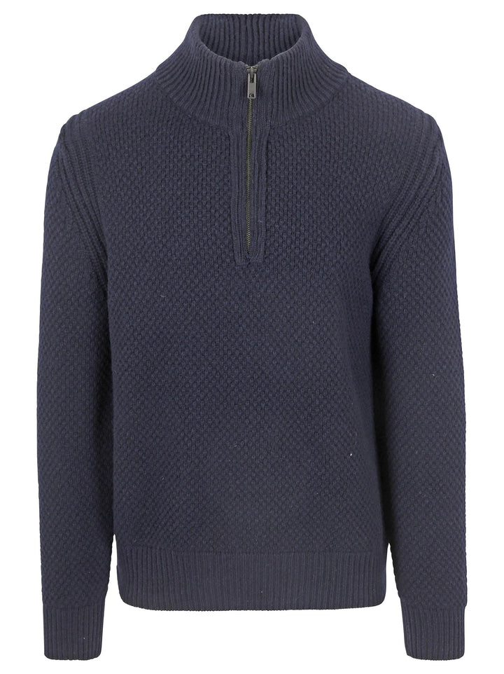 BOSS Orange trui met ritskraag van een wolmix-80% Wol, 20% Polyamide-HEREN TRUIEN & VESTEN-Blauw