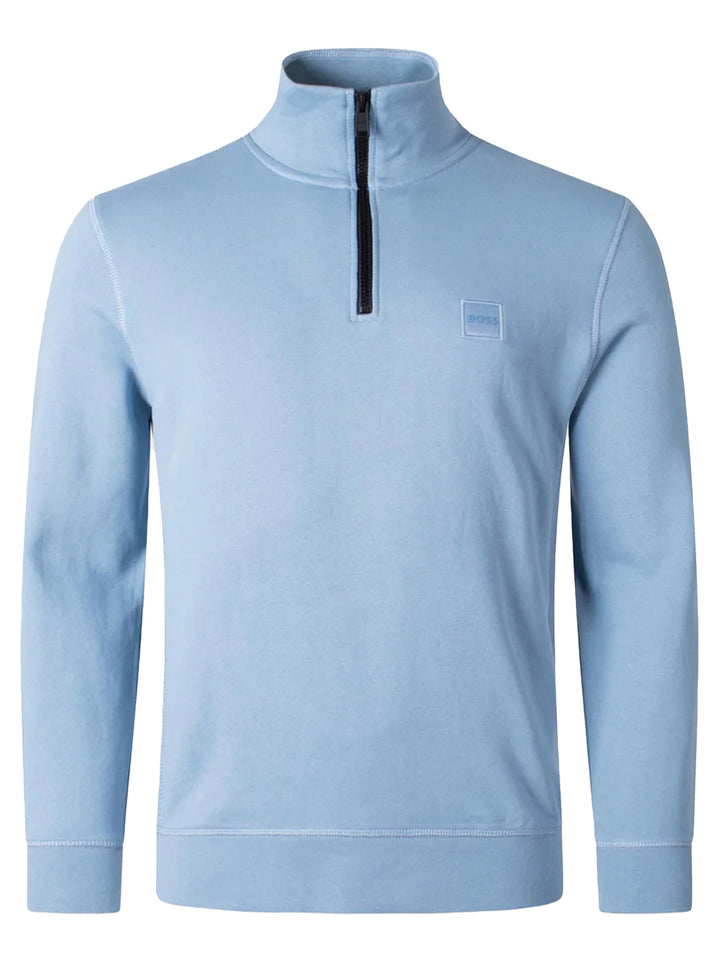 BOSS Orange Zetrust Quarter‑Zip Trui – Blauw-99% cotton, 1% elastan-HEREN TRUIEN & VESTEN-Blauw