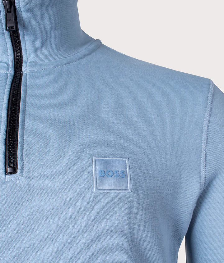 BOSS Orange Zetrust Quarter‑Zip Trui – Blauw-99% cotton, 1% elastan-HEREN TRUIEN & VESTEN-Blauw