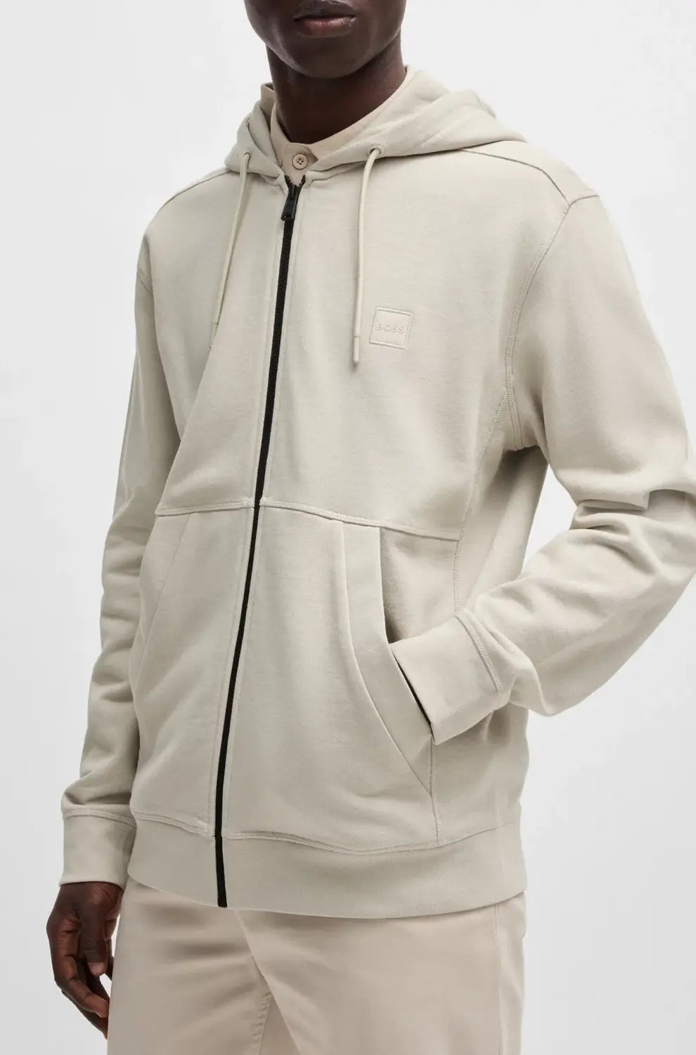 BOSS Orange Zip-Up Hoodie-100% Katoen-HEREN TRUIEN & VESTEN-Beige