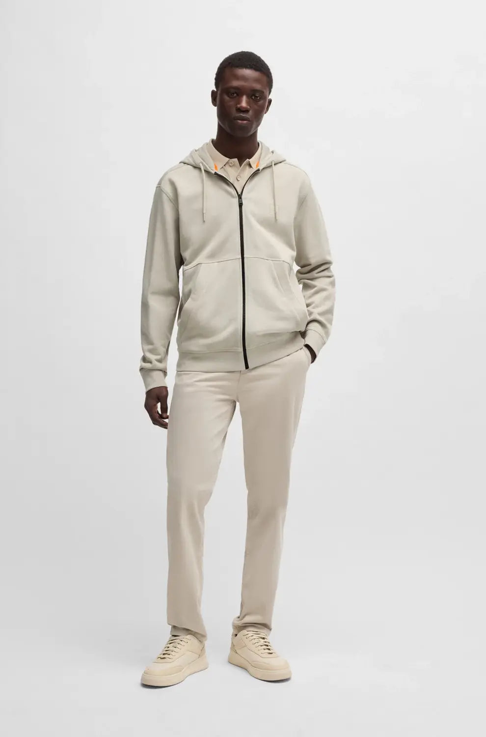 BOSS Orange Zip-Up Hoodie-100% Katoen-HEREN TRUIEN & VESTEN-Beige