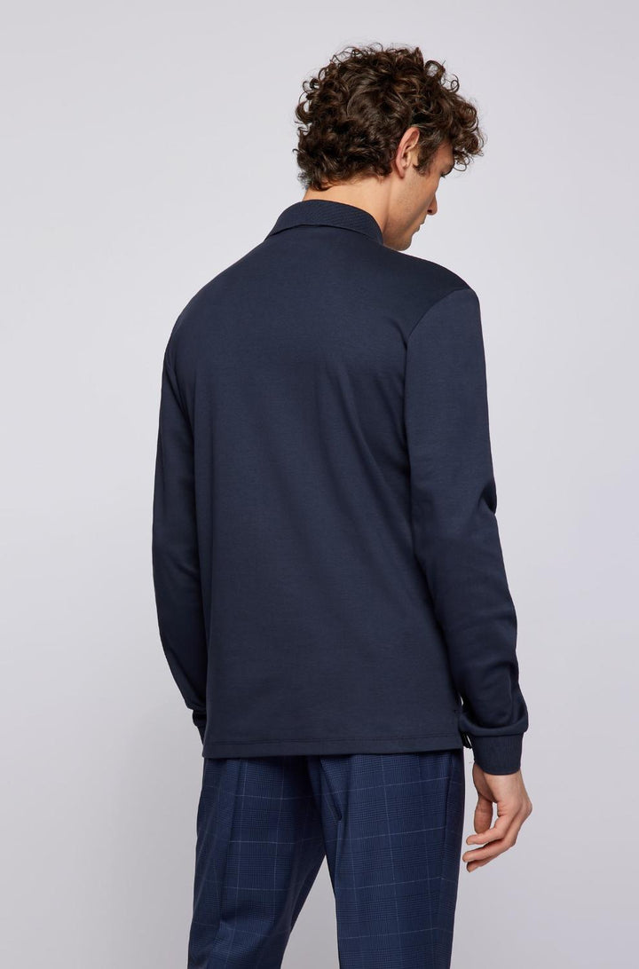 BOSS PADO polo lange mouw-100% Katoen, Kraag: 100% Katoen-HEREN POLO'S & T-SHIRTS-Blauw