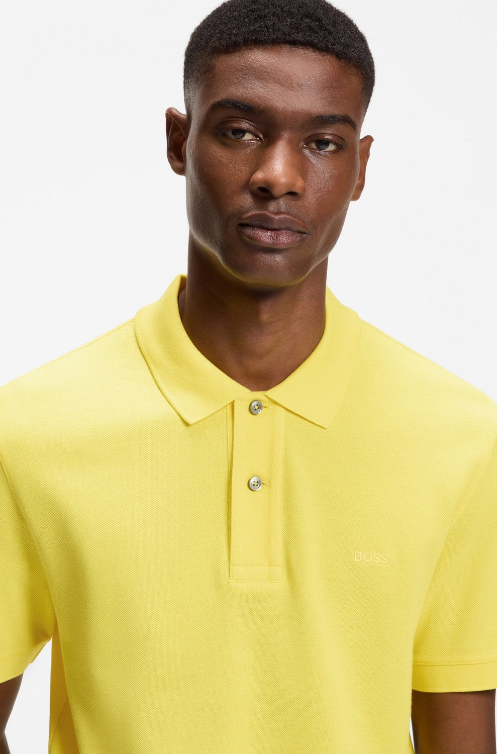 BOSS Pallas Slim-Fit Polo – Geel-95% katoen, 5% elastaan-HEREN POLO'S & T-SHIRTS-Geel