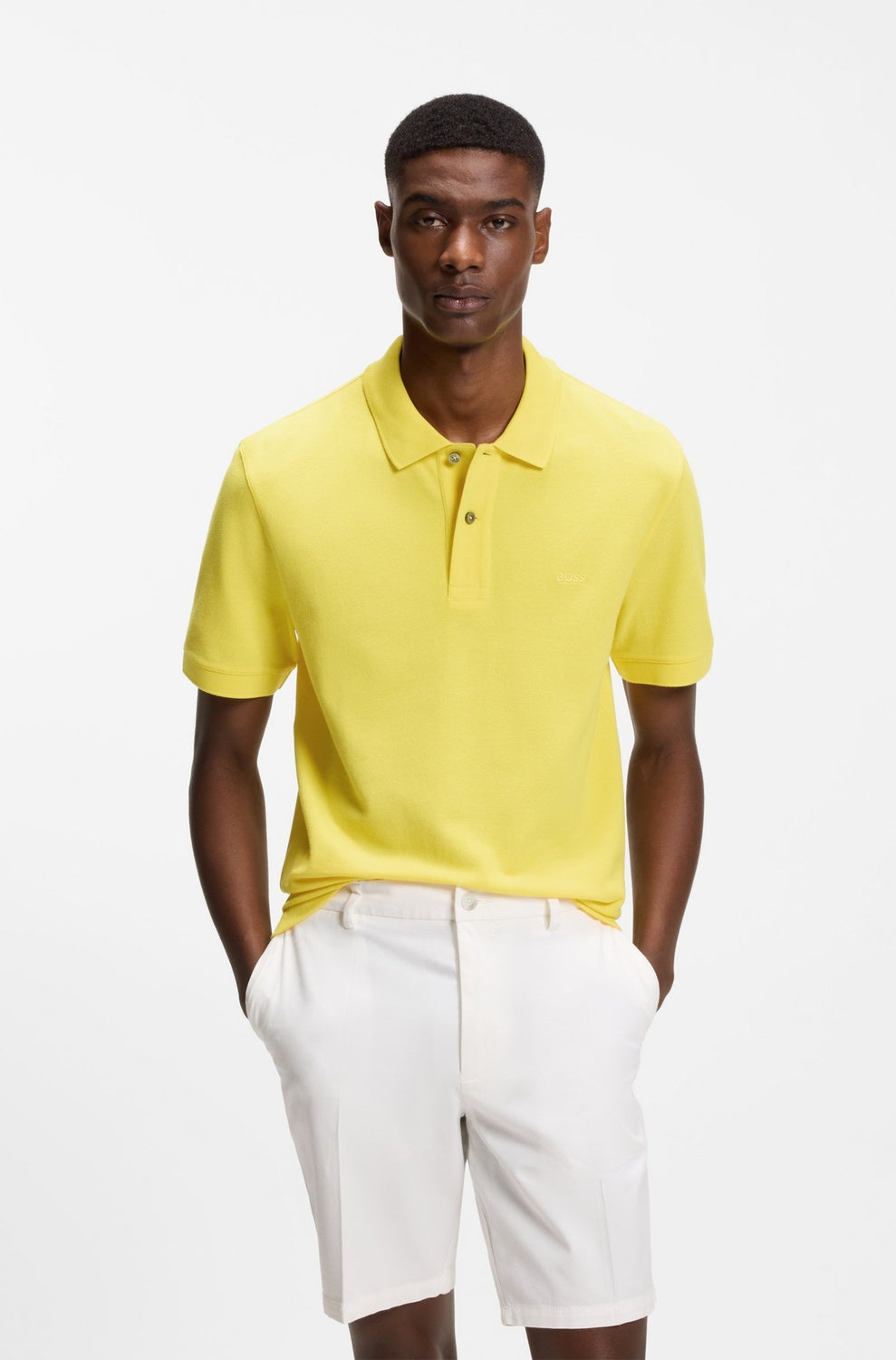 BOSS Pallas Slim-Fit Polo – Geel-95% katoen, 5% elastaan-HEREN POLO'S & T-SHIRTS-Geel