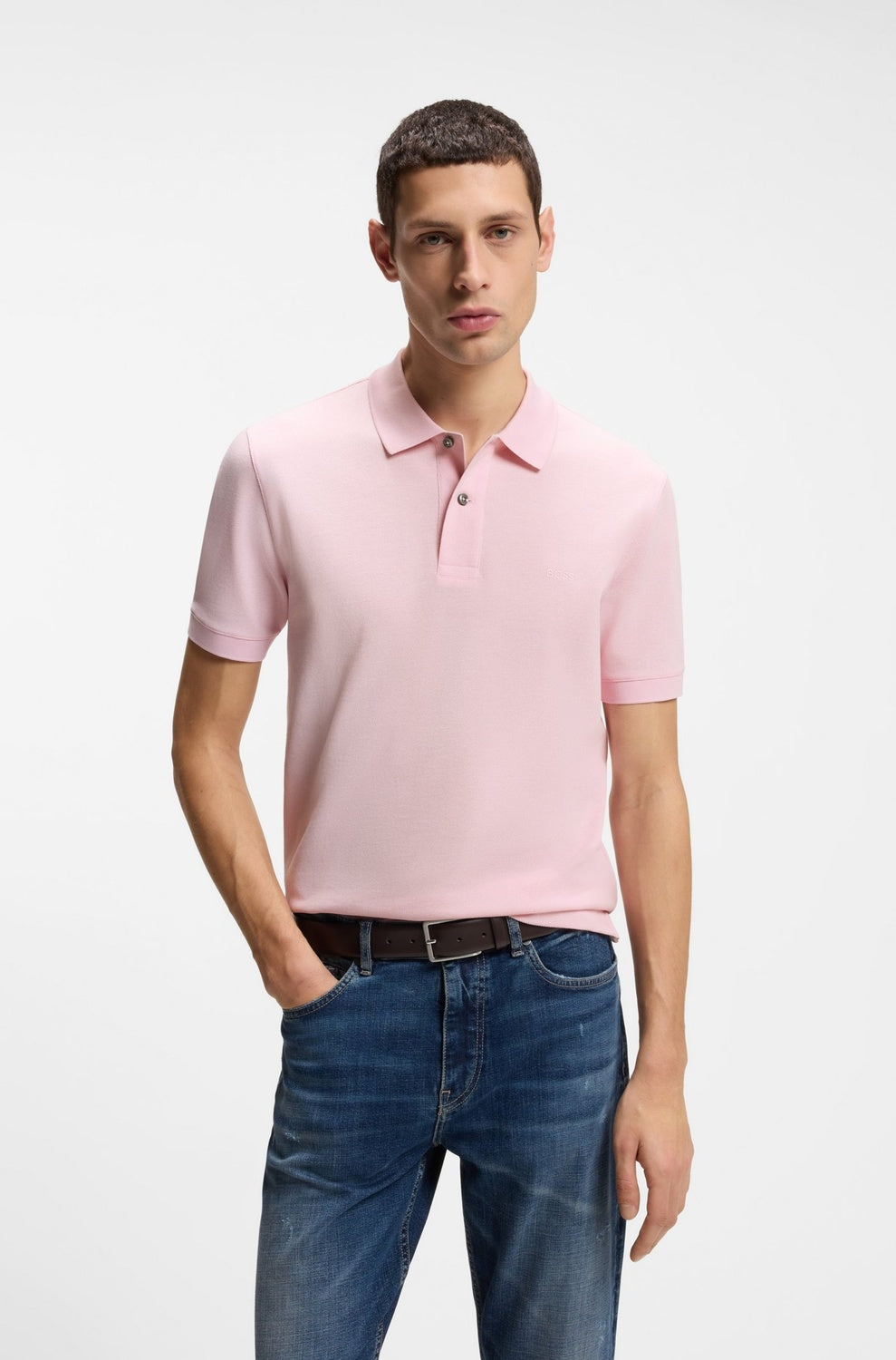 BOSS Pallas Slim-Fit Polo – Roze-95% katoen, 5% elastaan-HEREN POLO'S & T-SHIRTS-Roze
