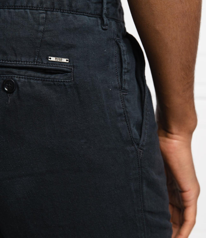 BOSS pantalon CRIGAN-100% linnen-HEREN BROEKEN-Blauw