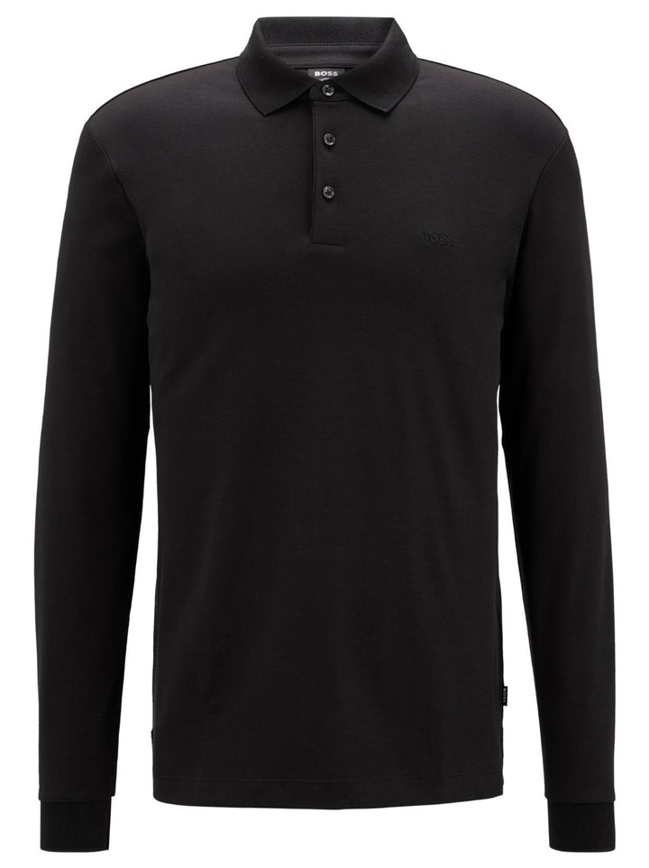 BOSS polo PADO lange mouw-100% Katoen, Kraag: 99% Katoen, 1% Elastan-HEREN POLO'S & T-SHIRTS-Zwart