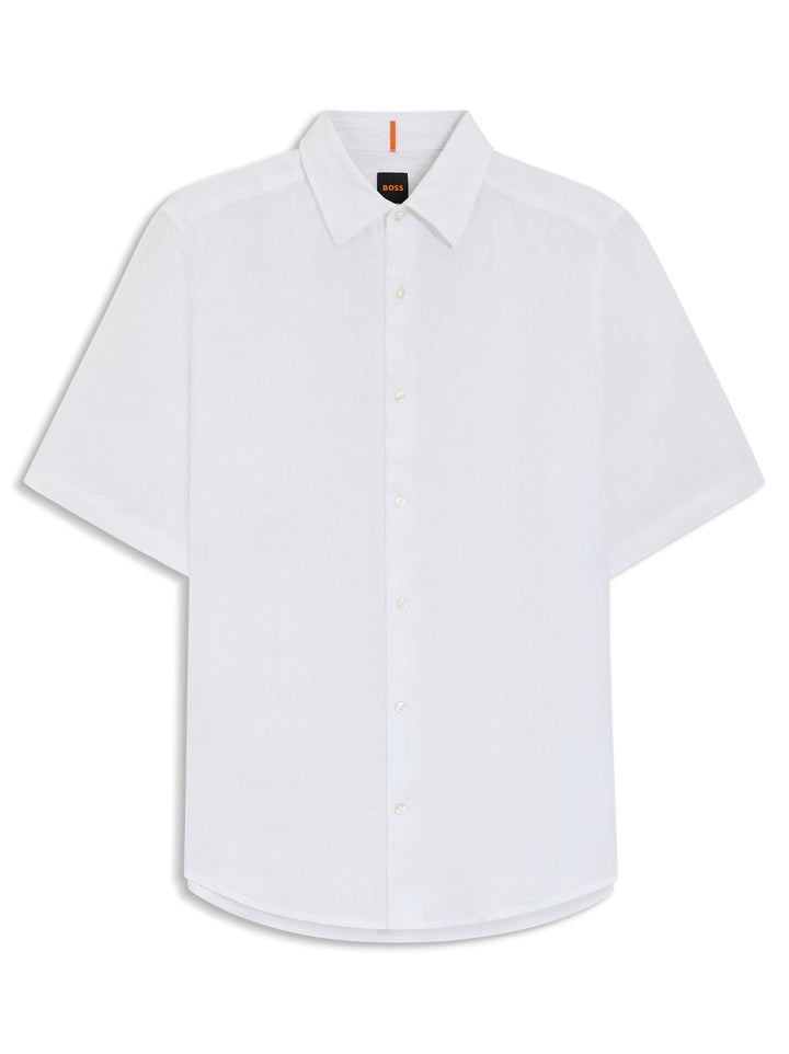 BOSS Rash linnen overhemd korte mouw – Wit-100% linnen-HEREN SHIRTS-Wit