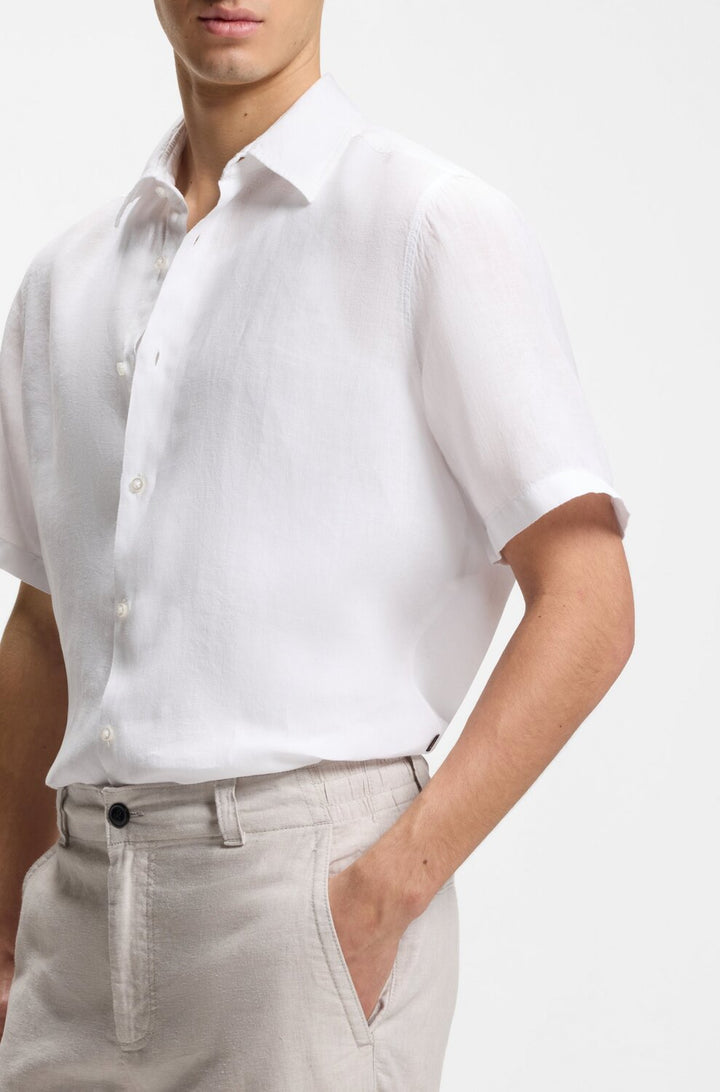 BOSS Rash linnen overhemd korte mouw – Wit-100% linnen-HEREN SHIRTS-Wit