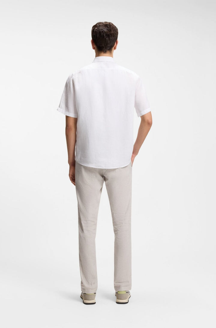 BOSS Rash linnen overhemd korte mouw – Wit-100% linnen-HEREN SHIRTS-Wit