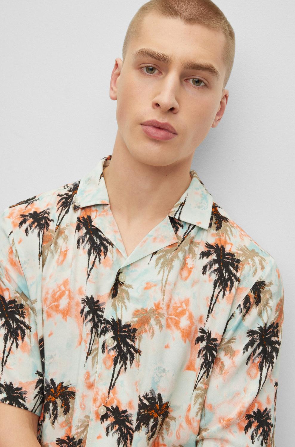 BOSS regular fit overhemd-100% viskose-HEREN SHIRTS-Blauw