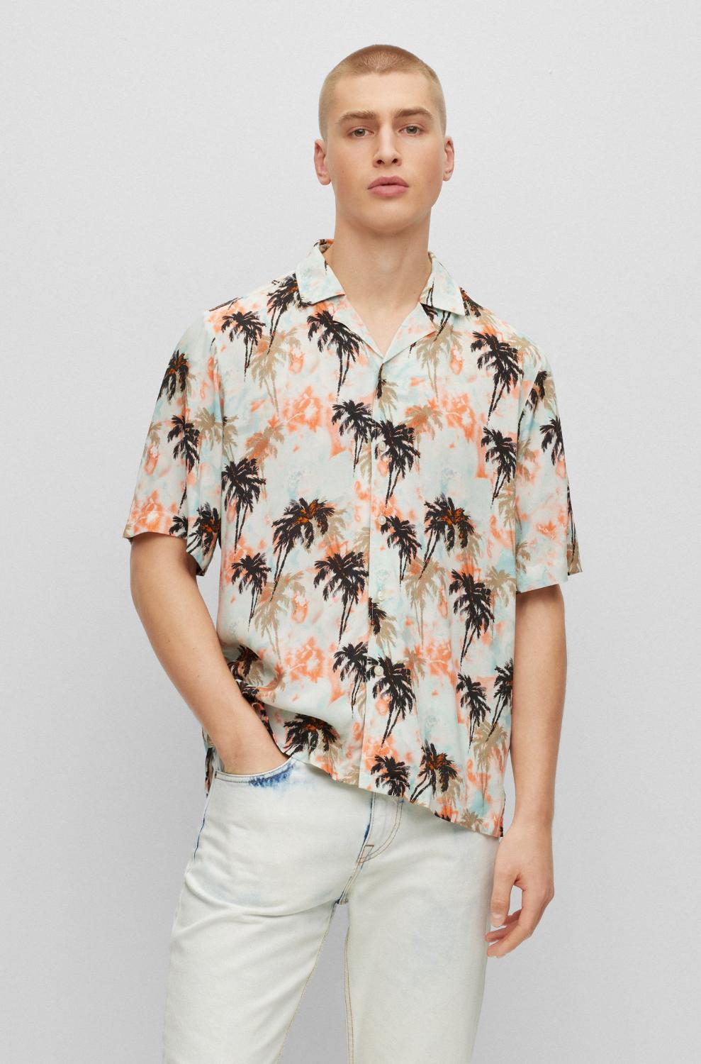 BOSS regular fit overhemd-100% viskose-HEREN SHIRTS-Blauw