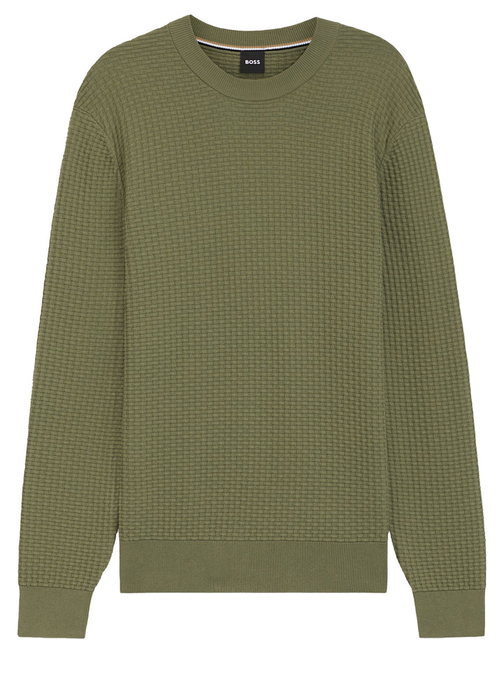 BOSS Regular Fit Trui Ronde Hals – Groen-100% katoen-HEREN TRUIEN & VESTEN-Groen