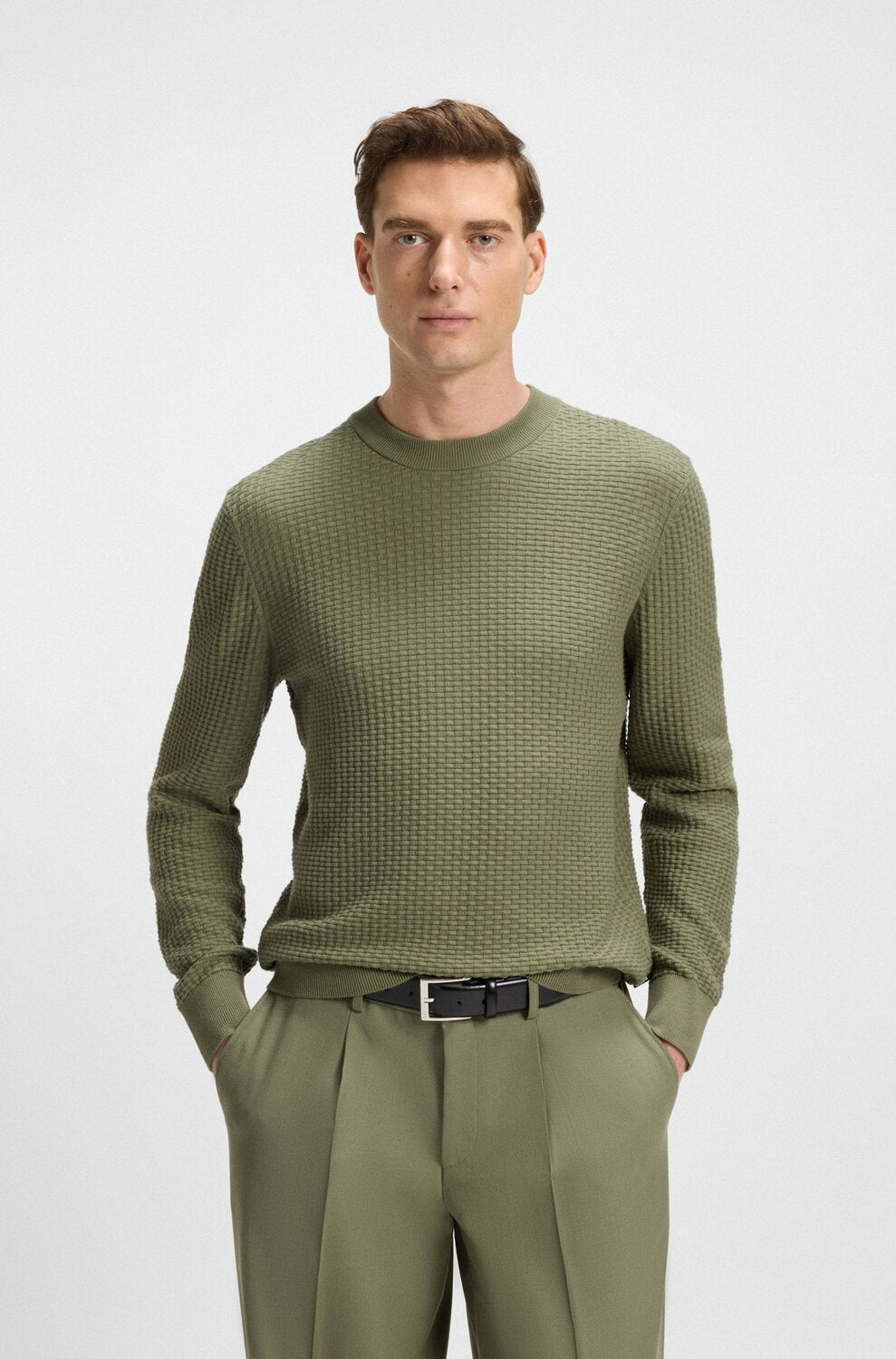 BOSS Regular Fit Trui Ronde Hals – Groen-100% katoen-HEREN TRUIEN & VESTEN-Groen